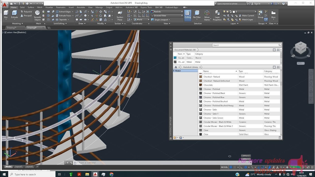 AutoCAD 3D Spiral Stair with Railing.