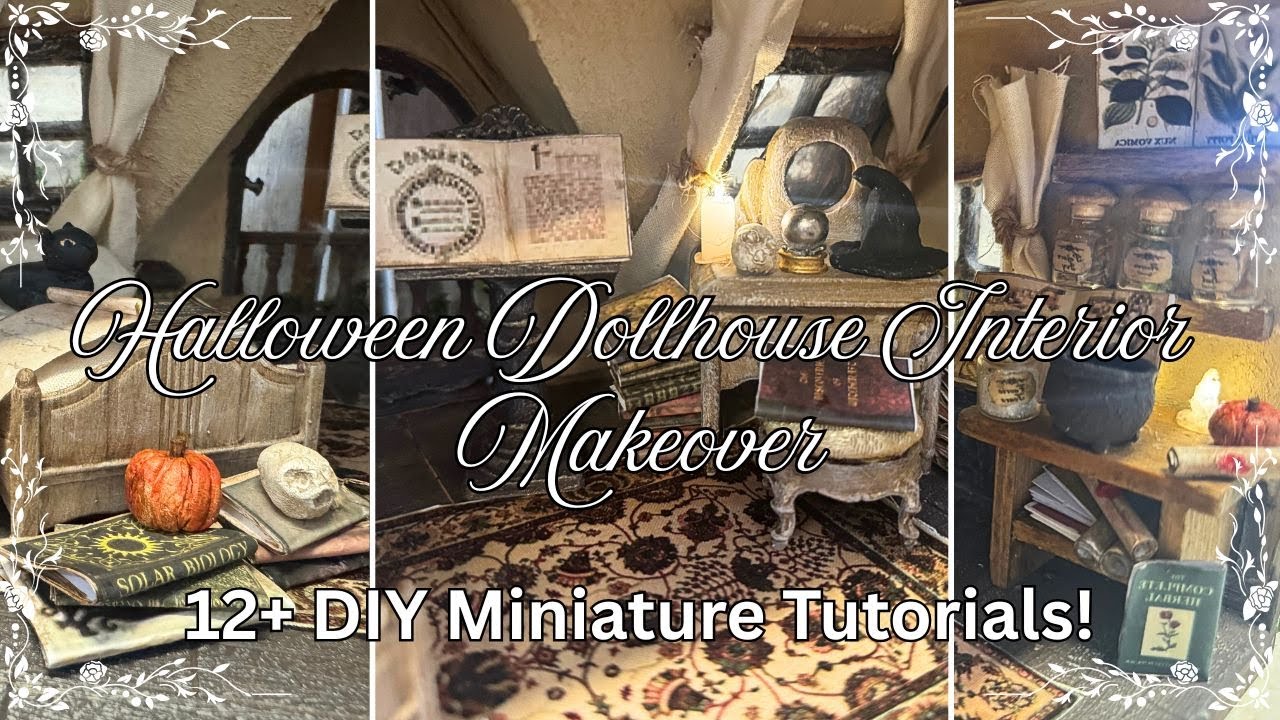 Halloween Dollhouse Makeover | DIY Witch Miniatures | DIY LED Mini Candles & Fireplace