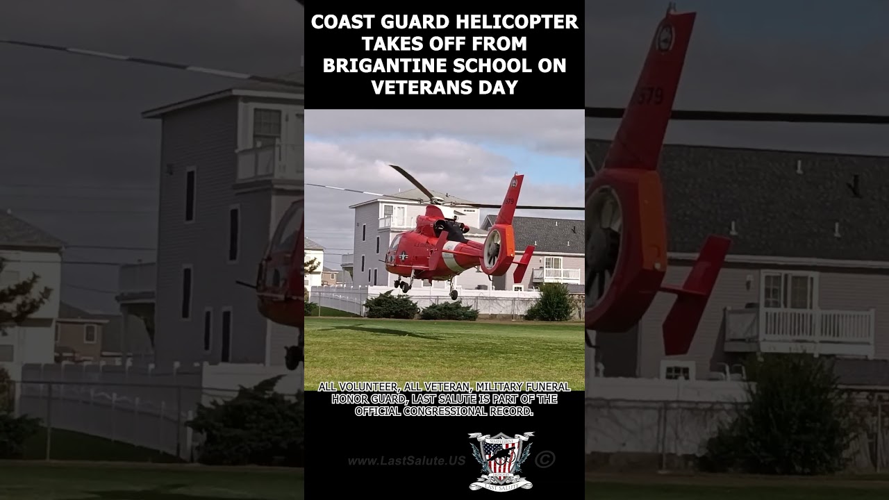 Coast Guard helicopter takes off from Brigantine School on Veterans Day