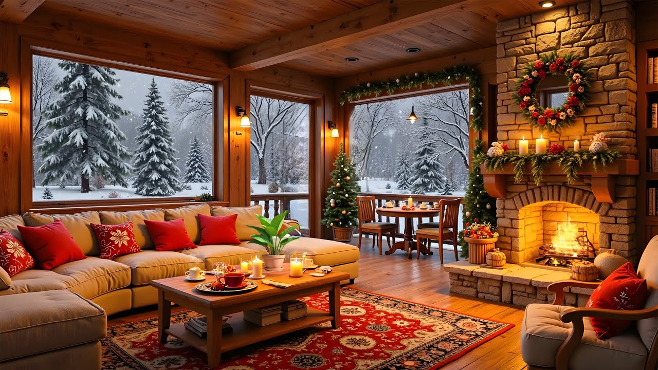 Relaxing Winter  ⛄ Crackling fireplace & Snowy Outside Ambience for Work & Relax