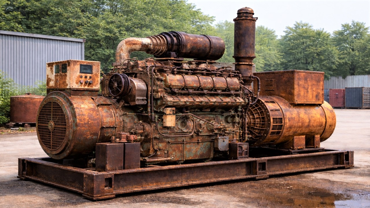 Restoring A Massive Diesel Generator Severely Damaged After Years Of Inactivity And Neglect