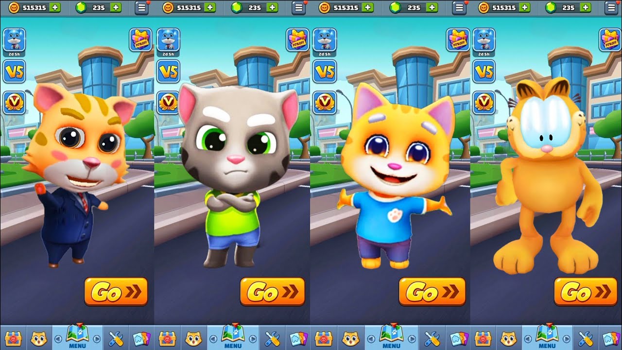 Cat runner VS Running pet VS Tom gold run VS Garfield rush new challenge 🔥😎