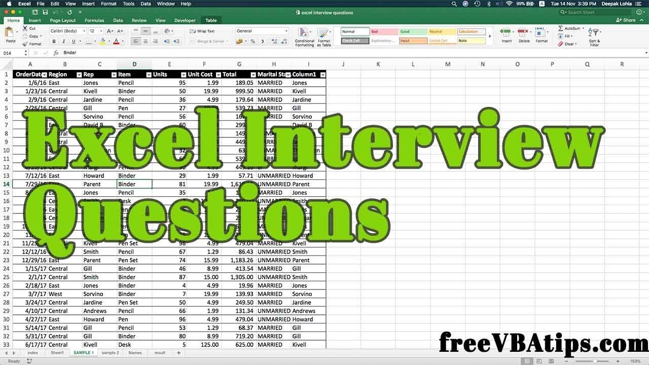 excel interview questions - sample attached