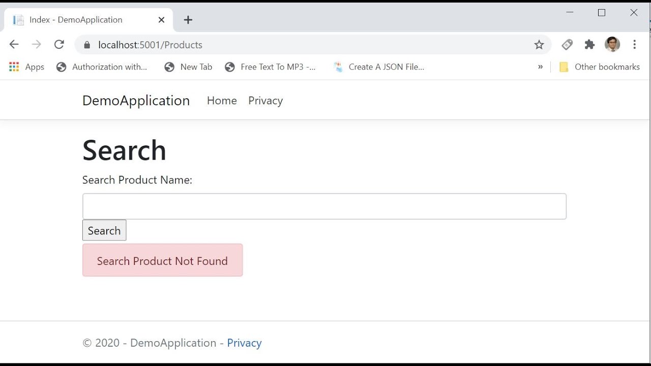 How to Display Search Result not Exist in Database table in ASP.NET CORE