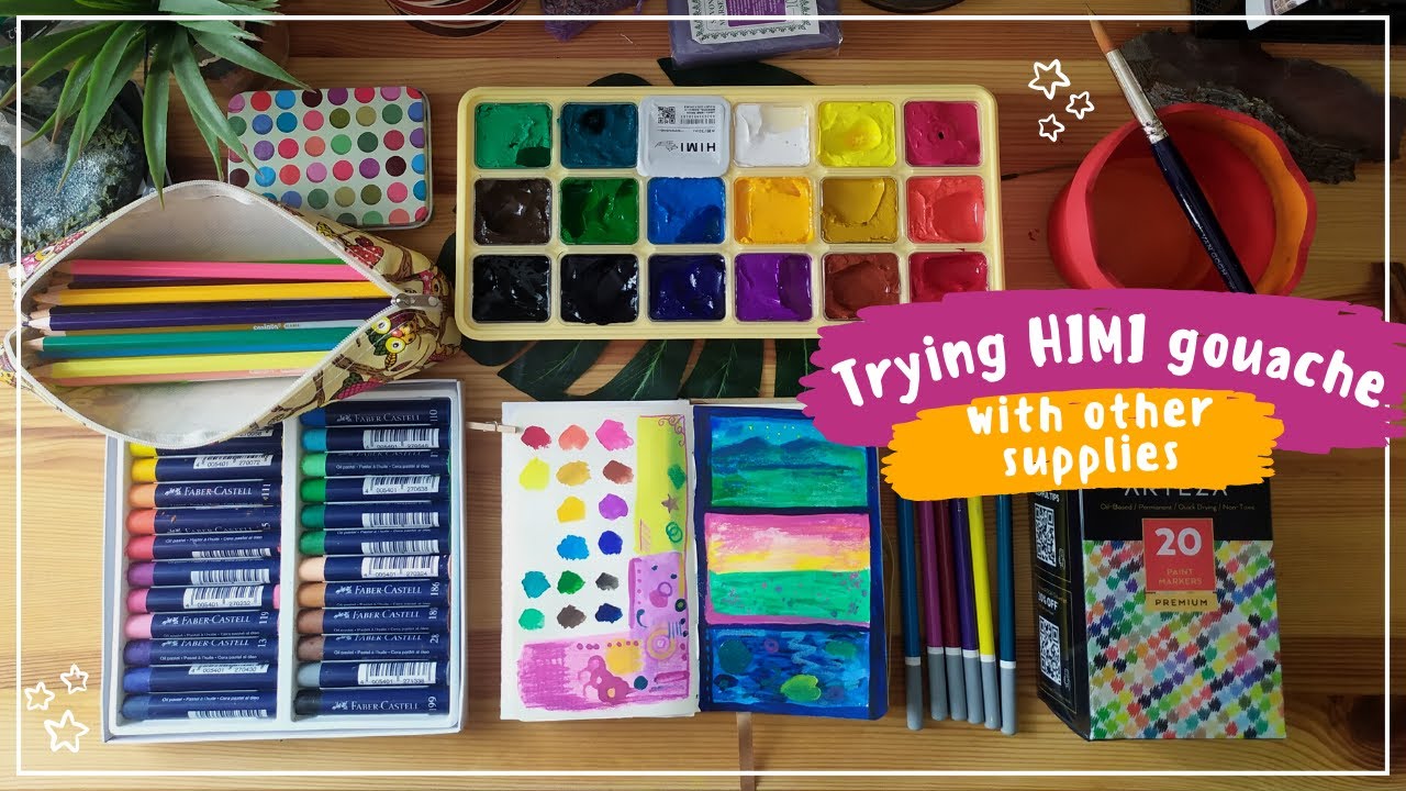 Trying HIMI jelly gouache for the fist time ✨ (and other supplies on top of it)