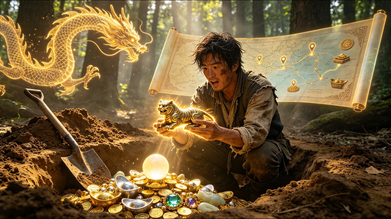 Poor guy gets a treasure map, unlocking X-ray vision, teleport, appraisal, and strength! Seek riches