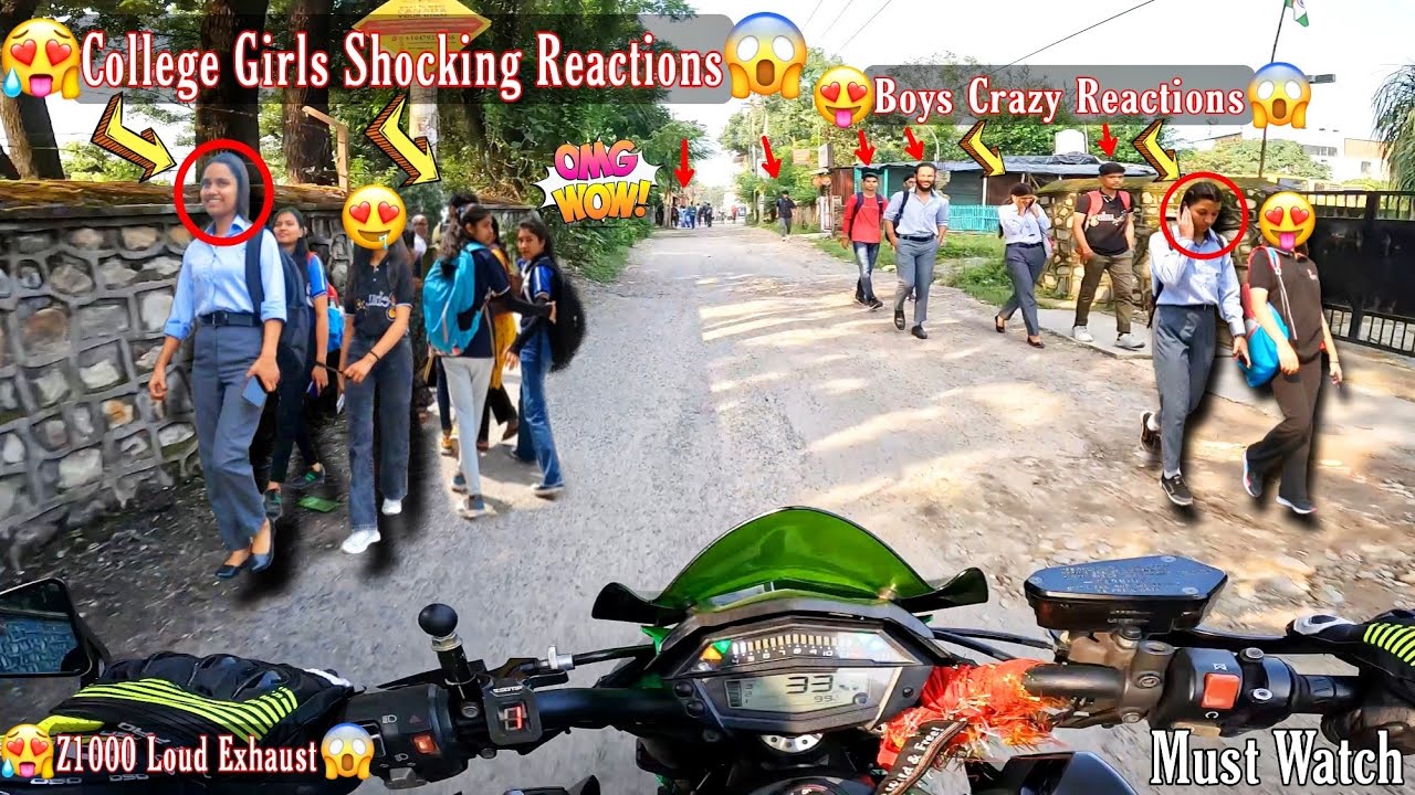 College Girls Shocking Reactions & Boys Crazy Reactions on Superbike Z1000 & New Loud Exhaust OMG
