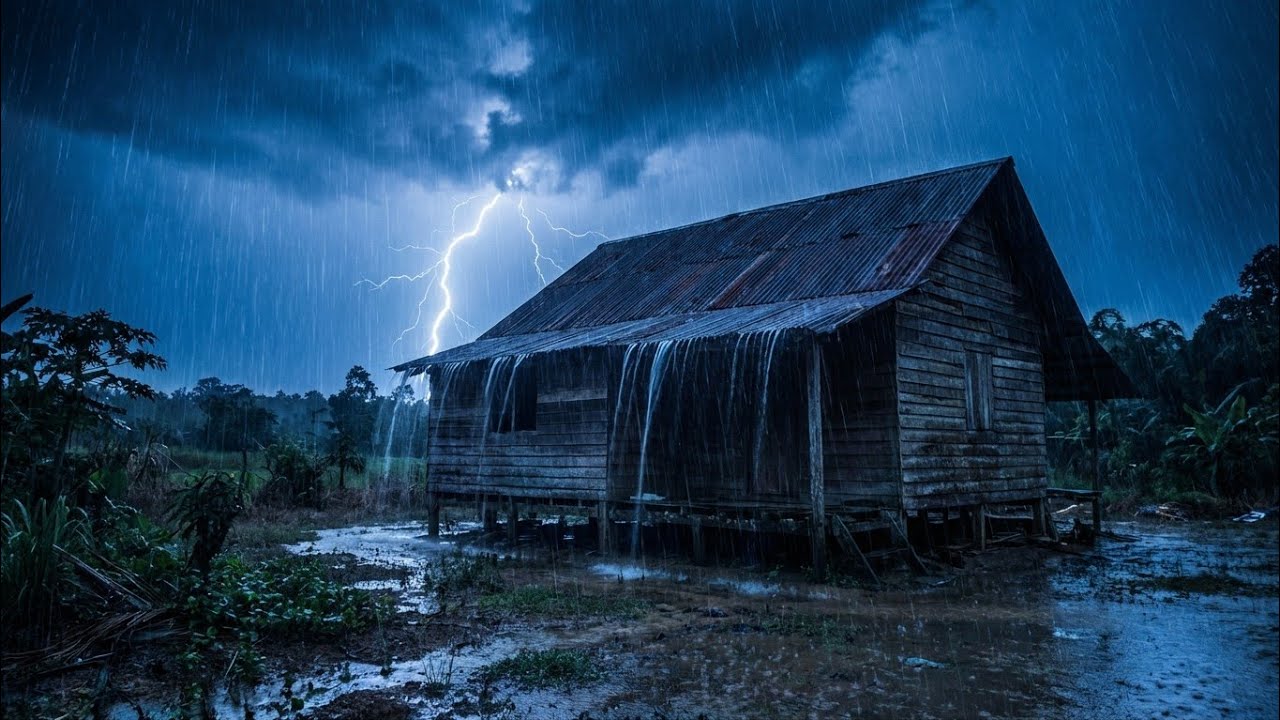 Lull Into Deep Sleep with Heavy Rain & Thunder on a Tin Roof at Night