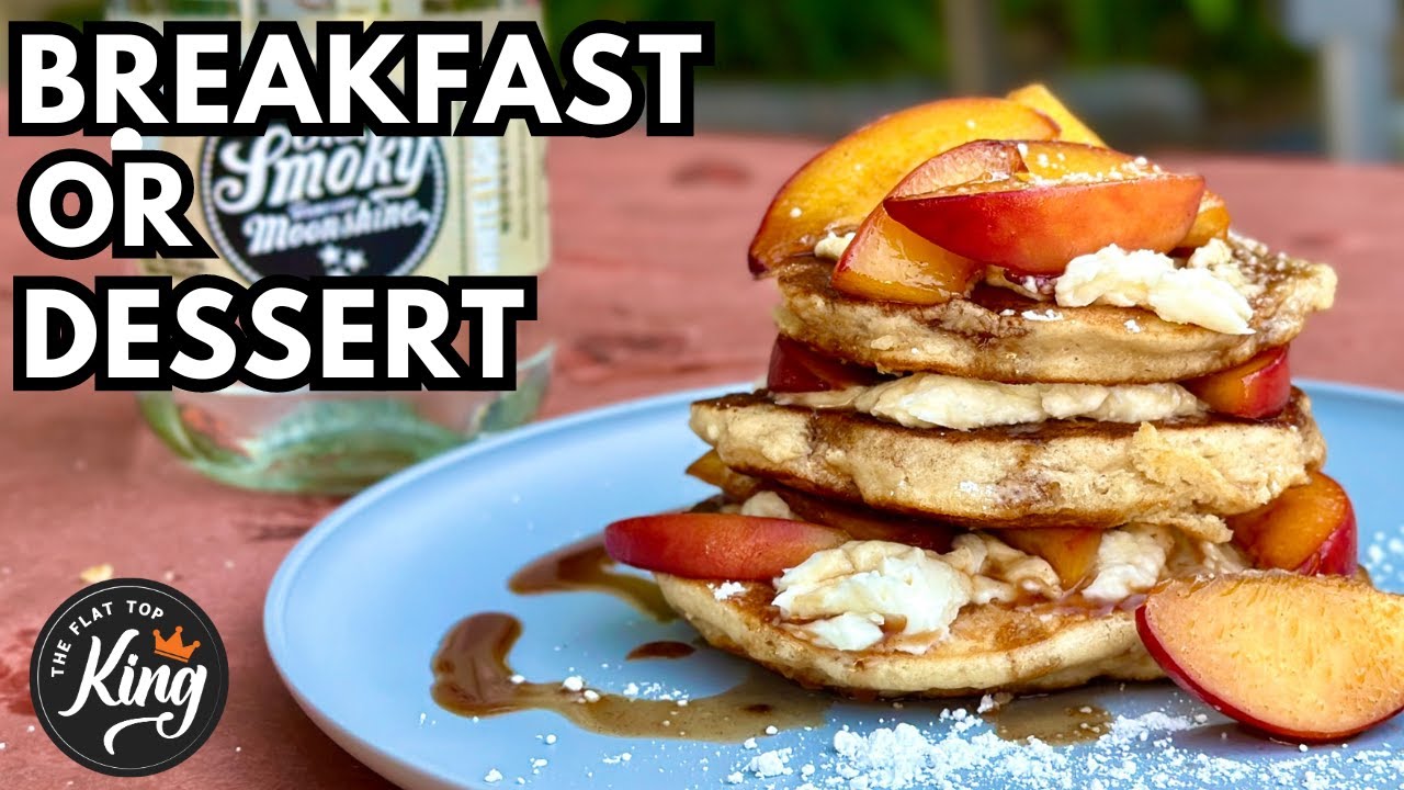 Pancake Mix HACK!  MOONSHINE & PEACHES -  Easy DESSERT on the Blackstone Griddle!