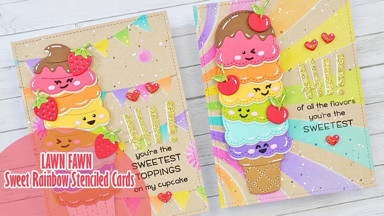 🌈 LAWN FAWN || Sweet Rainbow Stenciled Cards