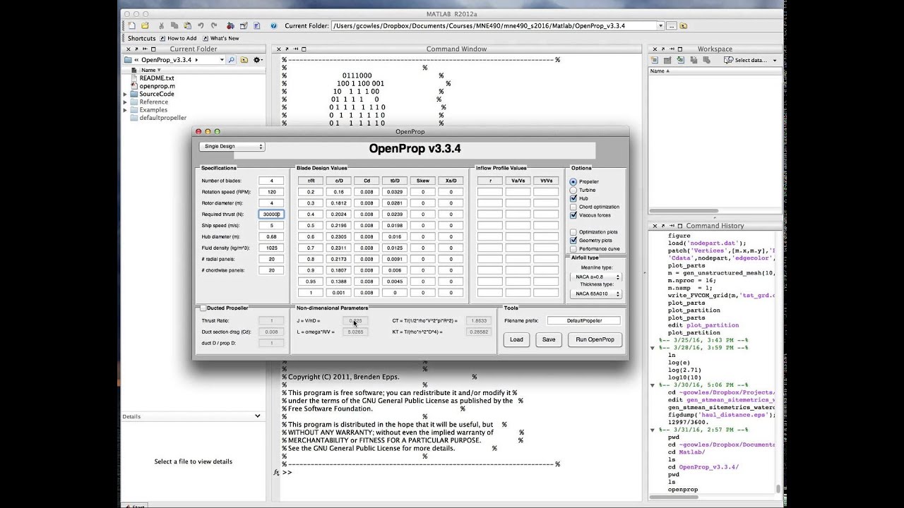 Using OpenProp for Class Exercise