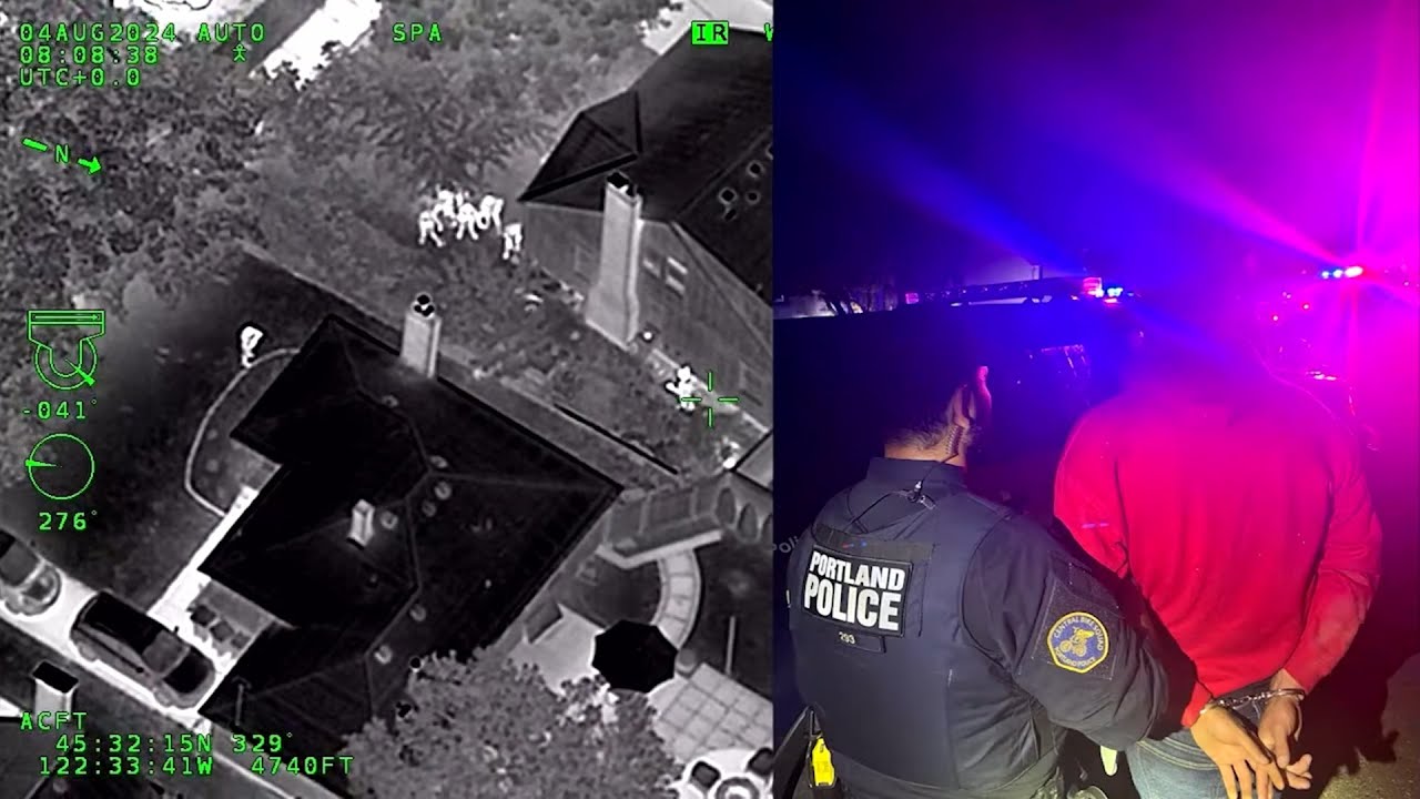 Portland Police helicopter video of nighttime chase of Camaro during street takeover event