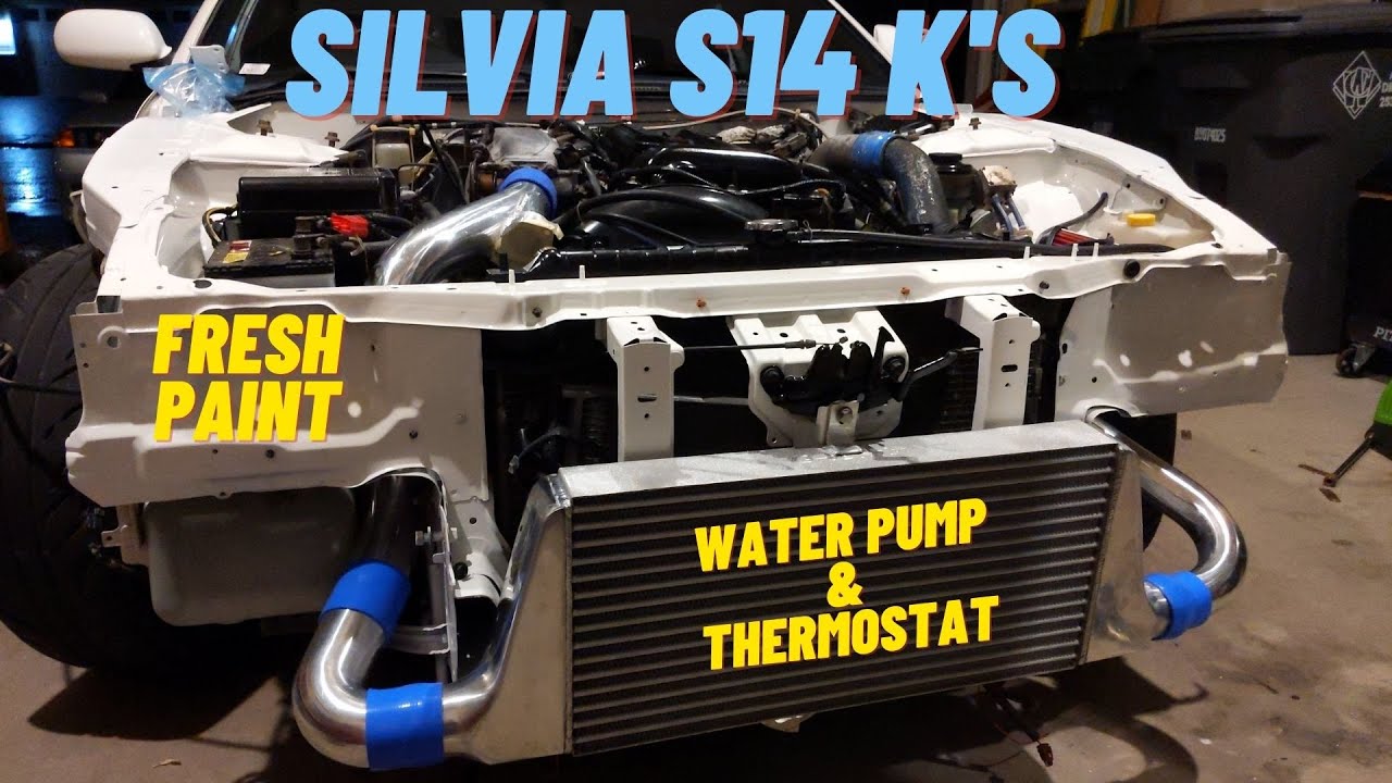 Water Pump and thermostat front main seal Silvia S14 SR20DET engine bay repaint