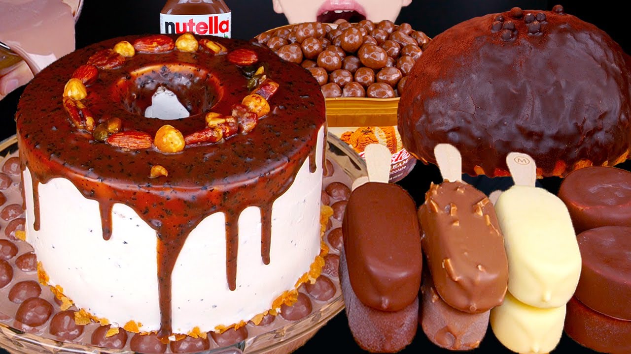 ASMR MALTESERS CHOCOLATE MILK MAGNUM ICE CREAM CAKE NUTELLA DESSERT MUKBANG먹방チョコレート 咀嚼音EATING SOUNDS
