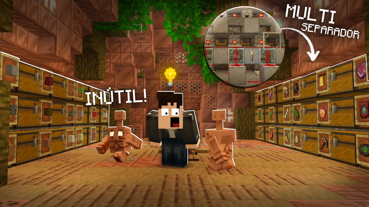 SALA DE BAÚS COM SEPARADOR AUTOMÁTICO usando IA! - Minecraft Hardcore