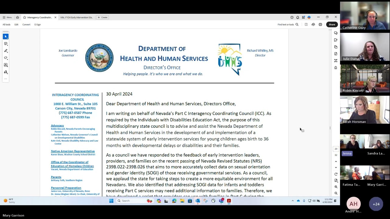 Early Intervention Interagency Coordinating Council meeting - April 30, 2024