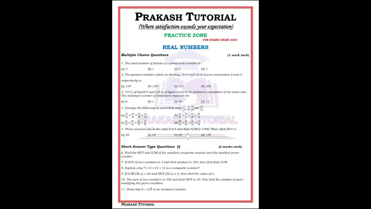 Class 10 Real Numbers Important Questions for Board Exam 2024 #math #cbse #class10 #realnumbers