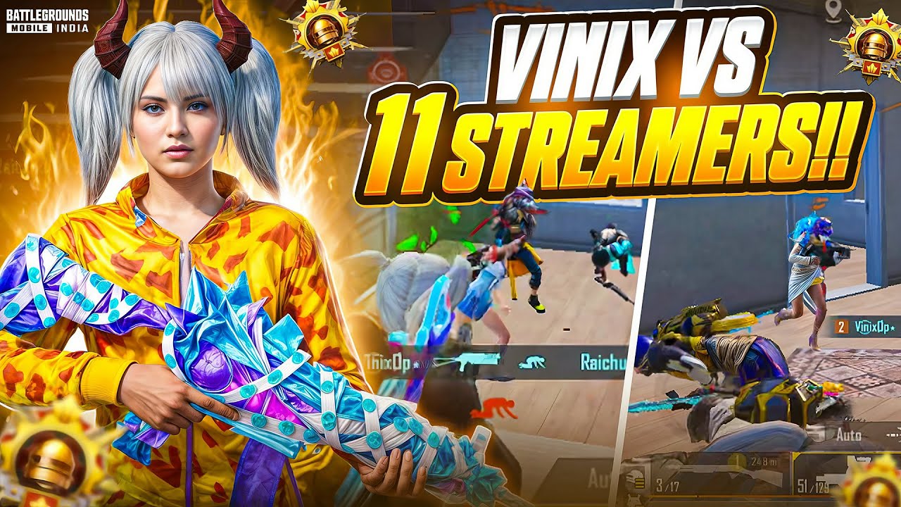 11 Pro Youtubers vs ViniX‼️ Fastest 1v4 Clutches in Conqueror Lobby 🔥| BGMI