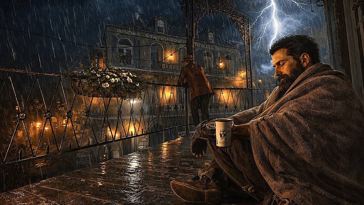 John Watches Thunderstorm from A Cozy Wooden Balcony in Saint Denis | RDR2 Rain ASMR | Cozy Ambience