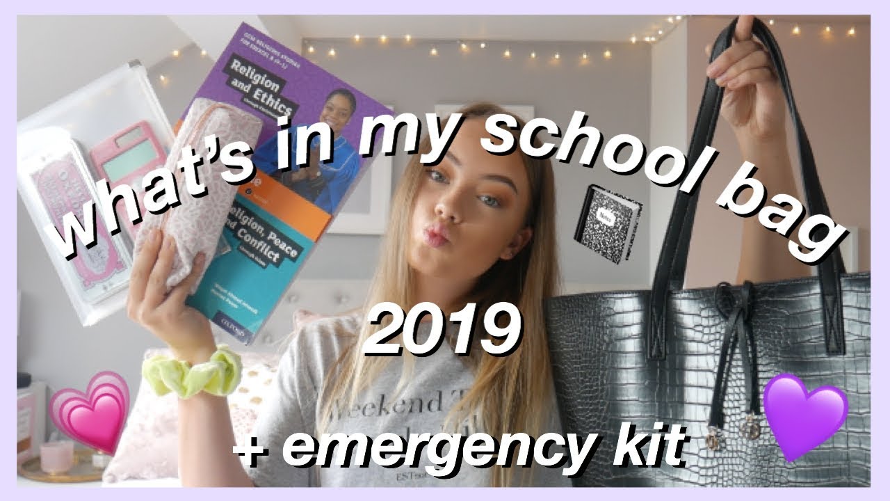what's in my school bag 2019💜📚+ emergency kit