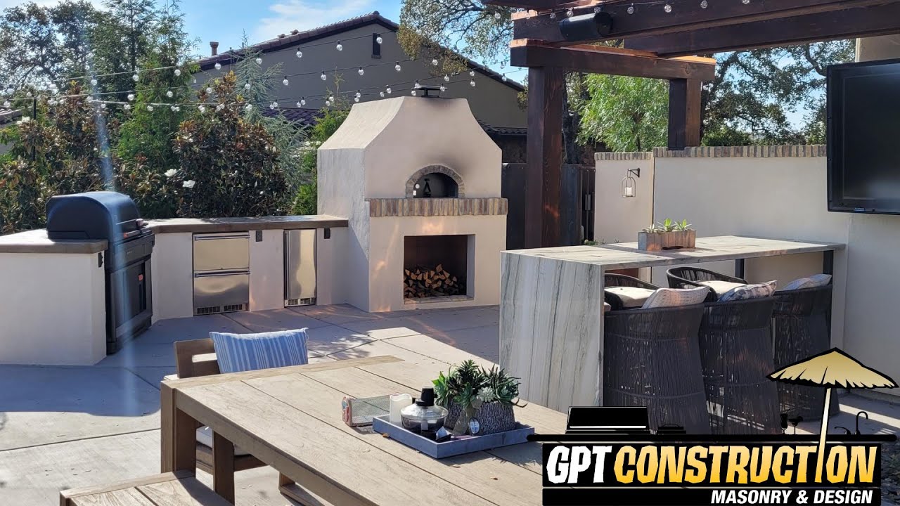 BREATHTAKING Overlook Pizza Oven and Outdoor Kitchen w/ Traeger Insert By GPT Construction