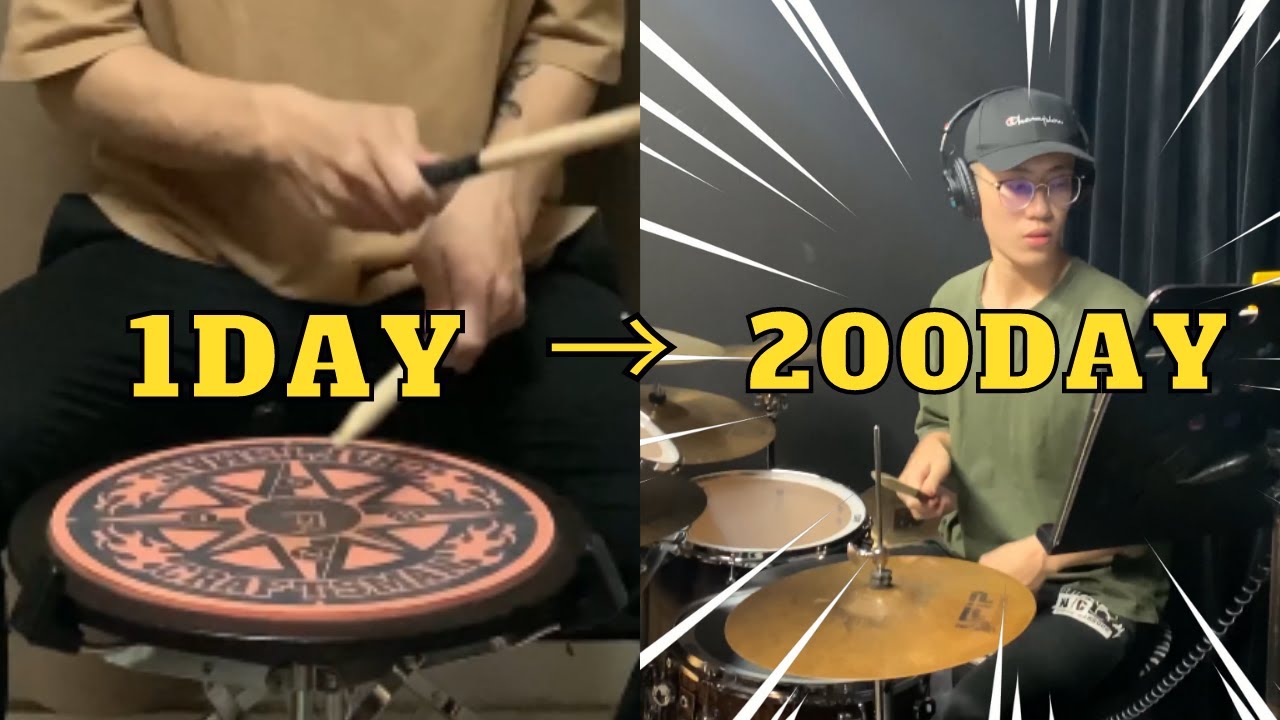 【不可能的一萬個小時】如果初學者挑戰每天練習爵士鼓1個小時200天後會有多少成長? 【六個月】 CC字幕