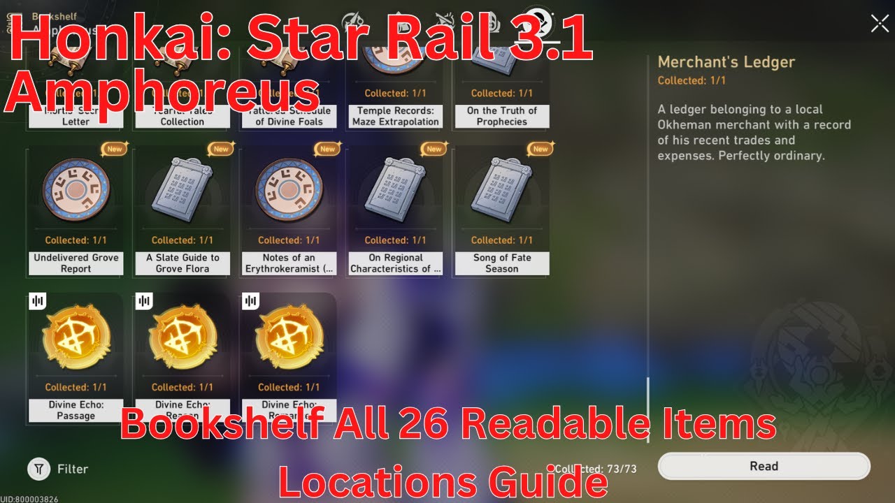 Amphoreus Bookshelf All 26 Readable Items Locations Guide【Honkai: Star Rail 3.1】