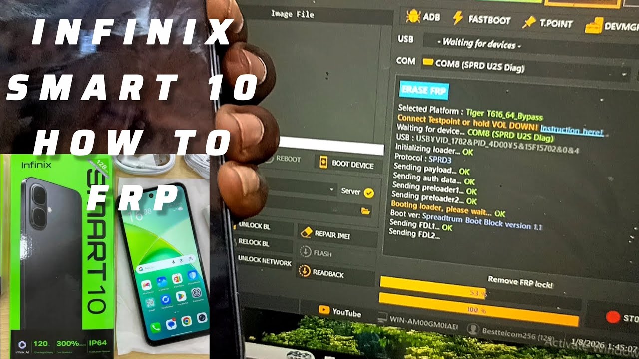 Infinix smart 10 ( x6725 ) Frpbypass removed 100% with a PC all android  2026.