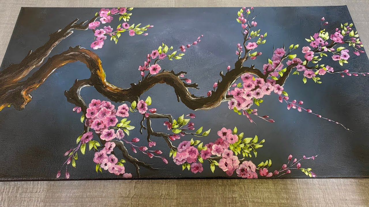 Cherry Blossom  _Acrylic Painting || Step-by-Step || Blending Techniques || For Beginners.