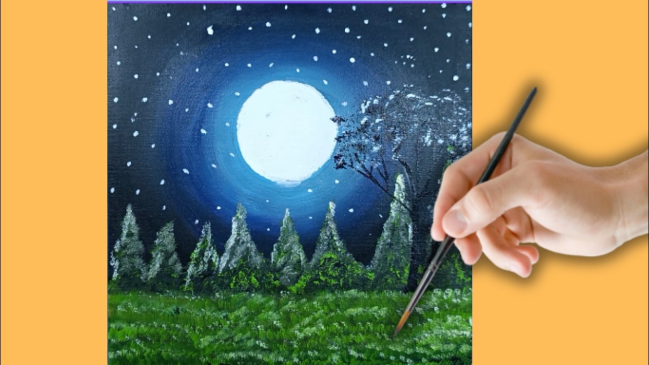 Most Attractive Moon And Night View Painting | Acrylic Painting