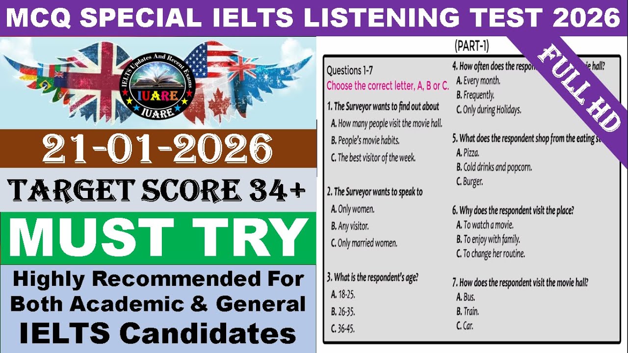 MCQ Special IELTS Exam Listening Test With Answers 2026 | 21-01-2026