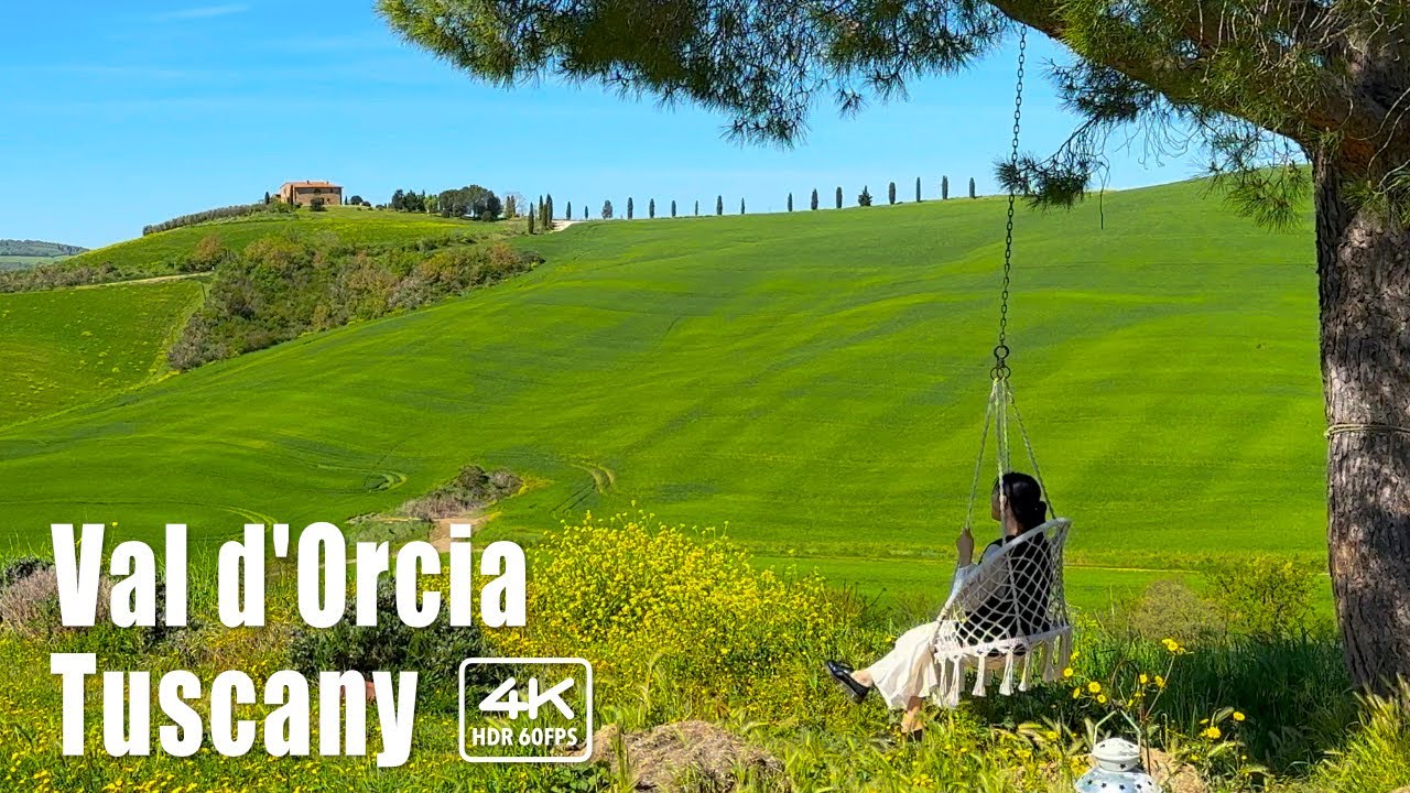 🇮🇹 Val d'Orcia: Пеший тур по сельской местности Тосканы в апреле 4K HDR 60FPS Италия Пьенца
