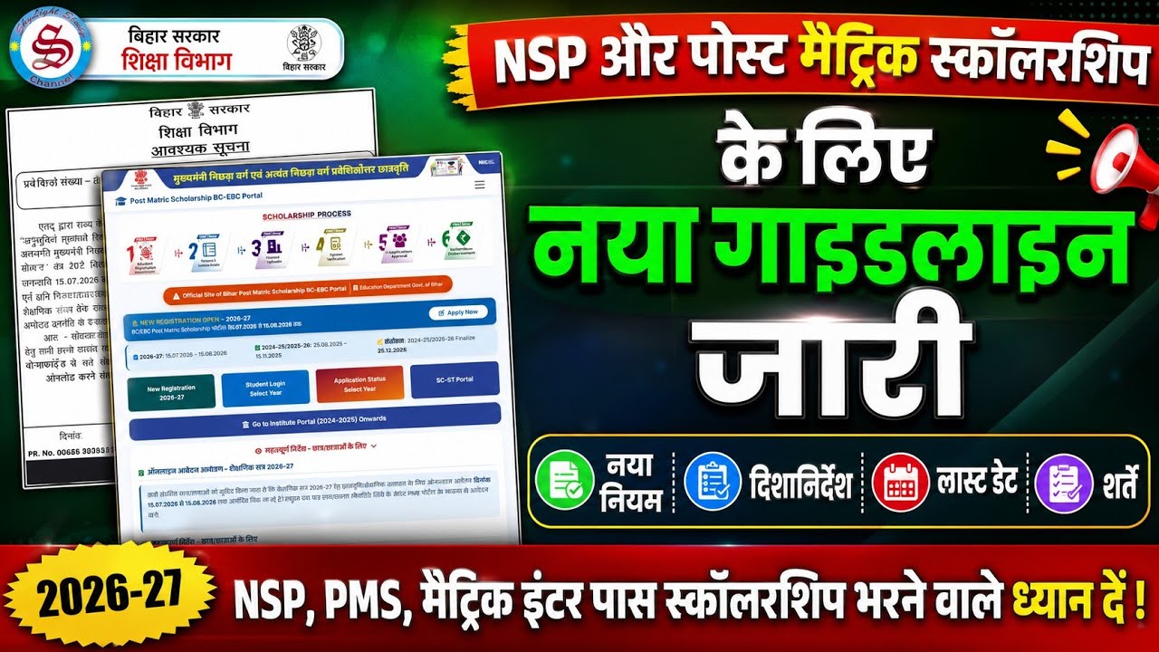 नया गाइडलाइन जारी: NSP PMS scholarship 2026| matric inter pass scholarship 2026