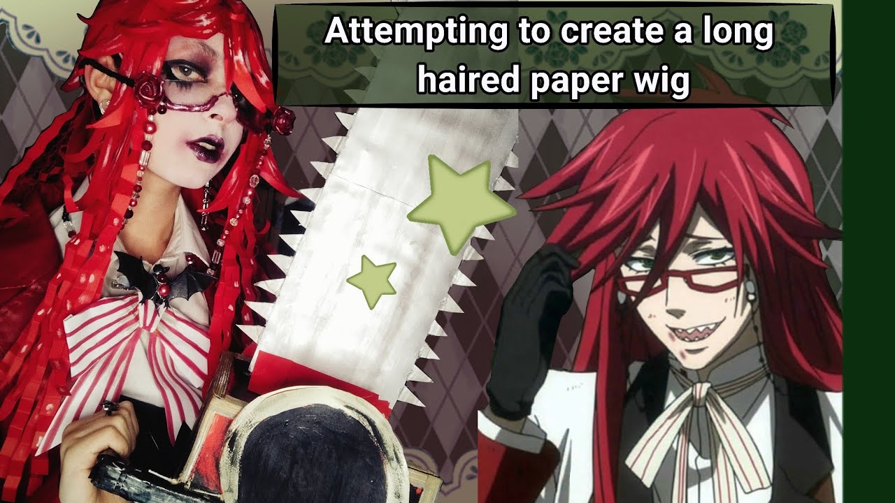 Attempting to make a long haired paper wig for my Grell cosplay 
