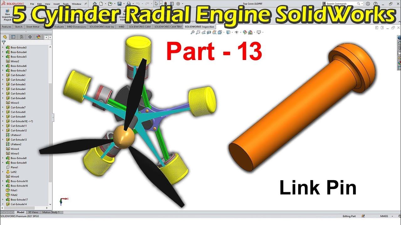 Part - 13 | 5 Cylinder Radial Engine In SolidWorks Tutorial In Hindi Urdu 
