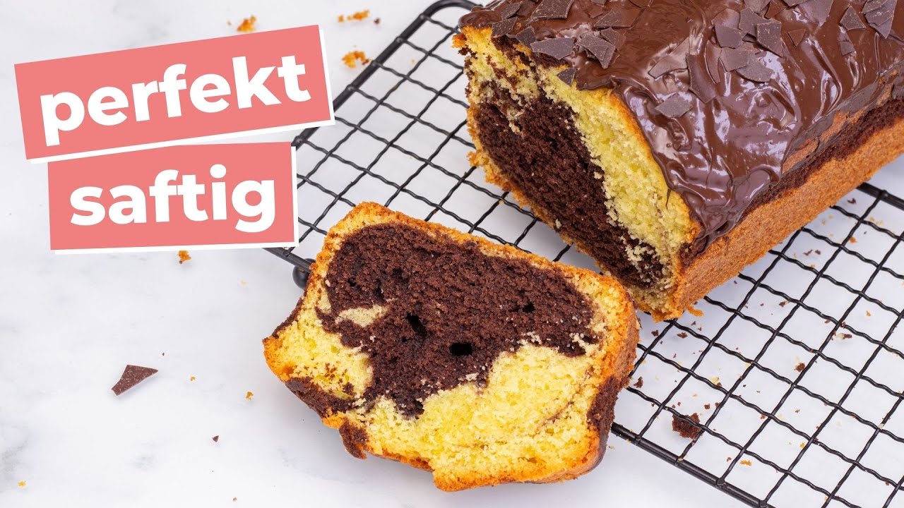 MARMORKUCHEN Rezept | SO wird er garantiert saftig (einfach in Kastenform backen) mit Schokoglasur