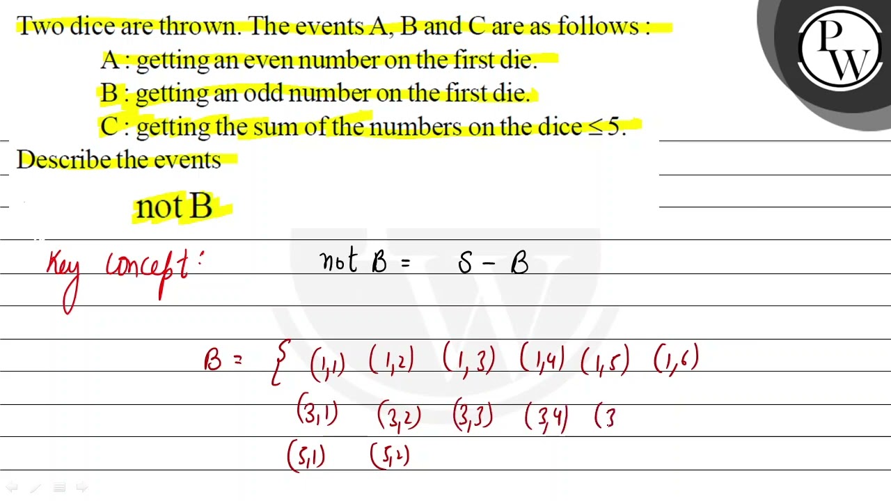 Two dice are thrown. The events A, B and C are as follows : P \( A \) : getting an even number o...