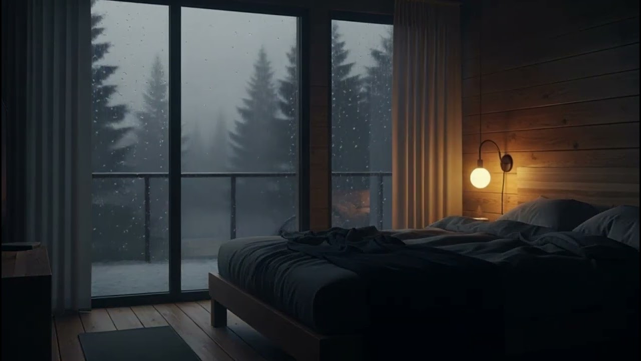 Steady Night Rain with Fireplace Glow in a Forest Cabin 🌧️🔥 | Cozy Ambience for Sleep & Relaxation