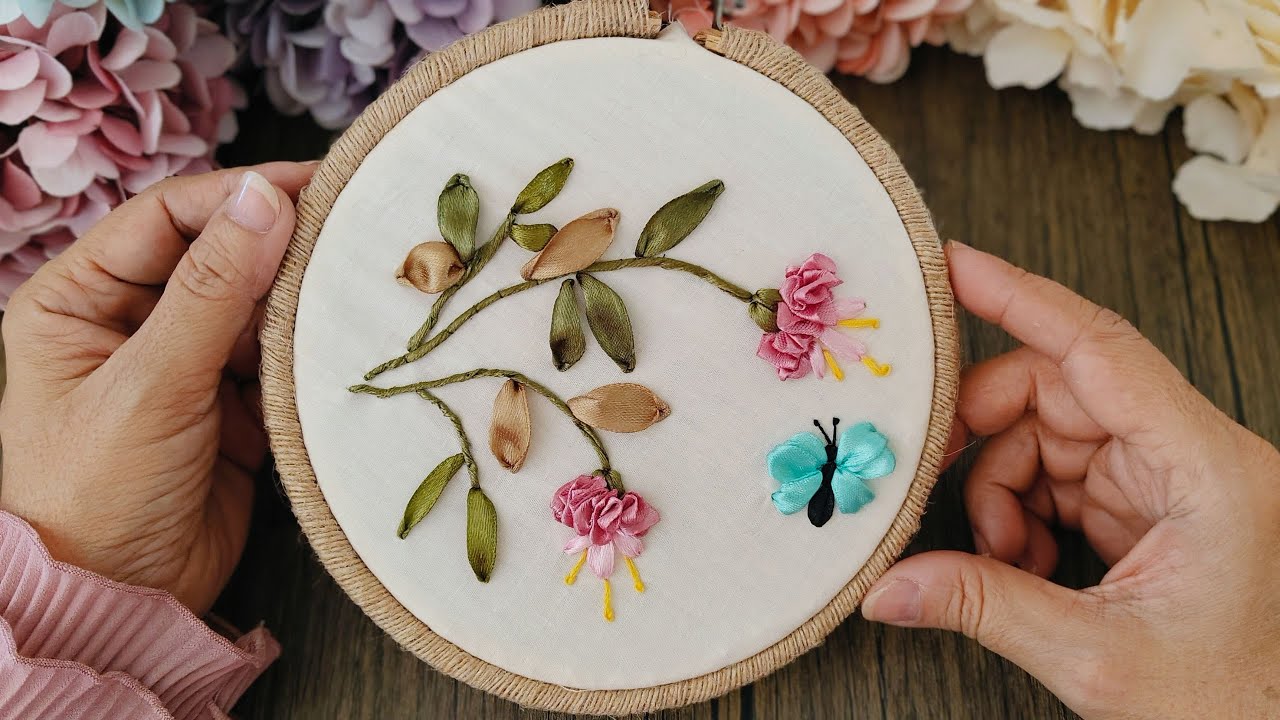 Butterfly And Flower Embroidery - Ribbon Embroidery - Flower Embroidery Design