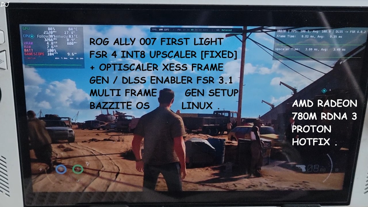 Rog Ally Linux 007 First Light FSR 4 + Optiscaler XeFG / DLSS Enabler FSR MFG Setup Bazzite AMD GPUs