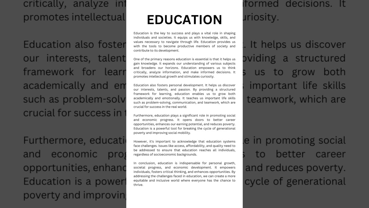 Simple essay on Education in English/ Write a paragraph on Education #shortvideo #ytshort #ytviral