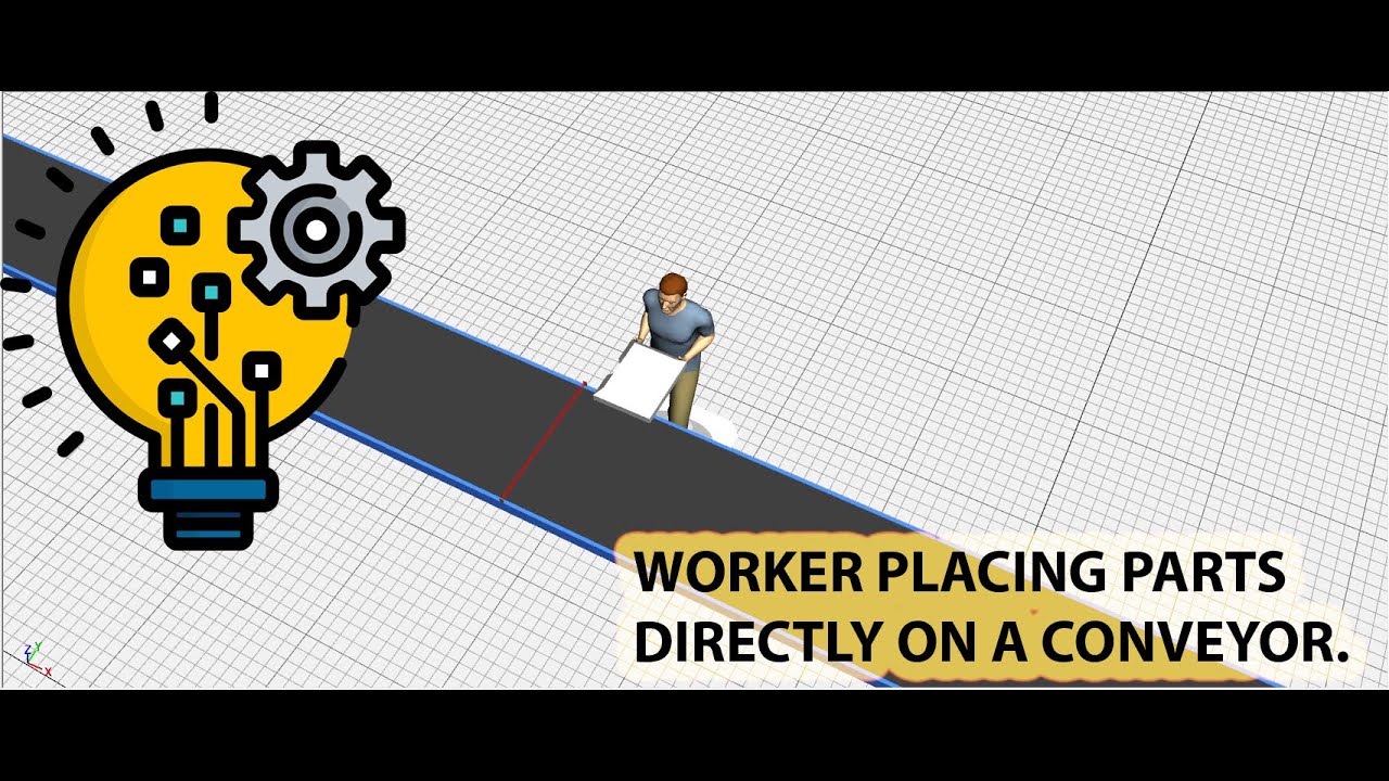 Tecnomatix Plant Simulation  -  Worker placing parts on a conveyor