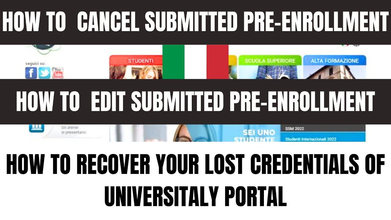 How to Edit  Pre-enrollment | How to Cancel Pre-enrollment| How to Recover universitaly credentials