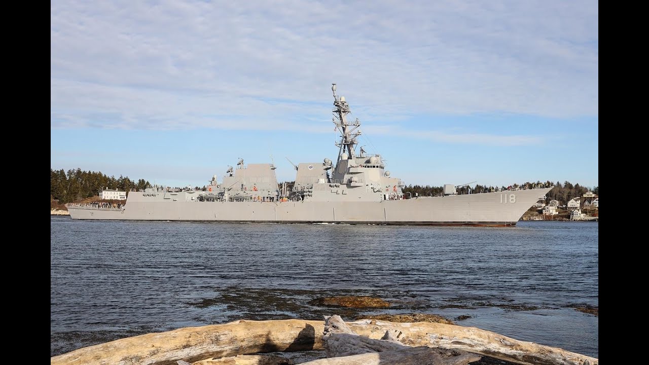 DDG 118, future USS Daniel Inouye, heads out for sea trials in Bath, Maine.   Taken Dec. 16, 2020