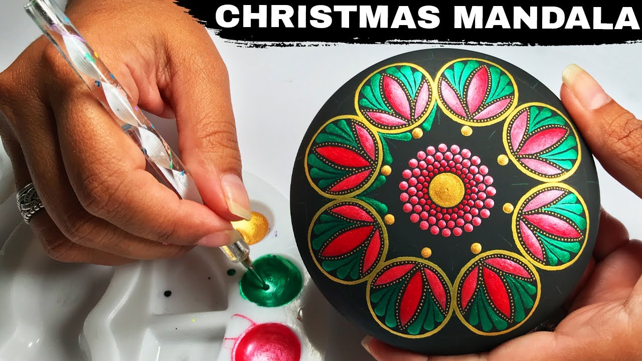How to 𝐂𝐡𝐫𝐢𝐬𝐭𝐦𝐚𝐬 Mandala Art Stones Dot Painting | Mandala for Beginners | Tutorial Rocks #Mandala 🎅