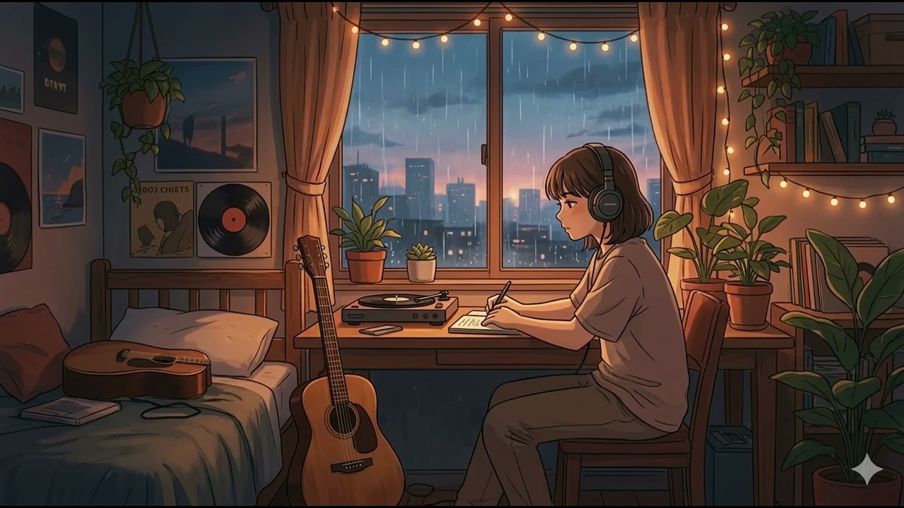 rainy desk aesthetic lofi