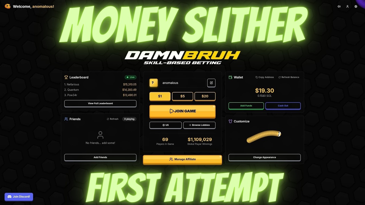 I Tried DamnBruh (Money Slither) for the First Time – Real Money Gameplay