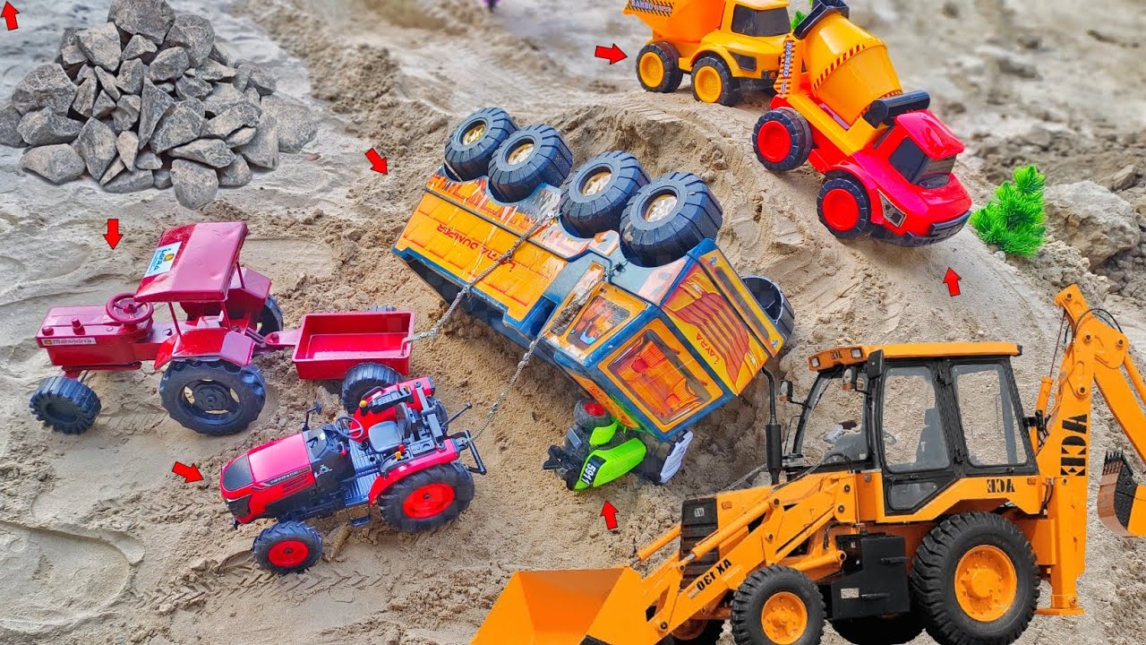 TATA Dumper Truck Swaraj Mahindra Tractor & dumper accident Pulling out JCB 3DX। Truck Loading Video