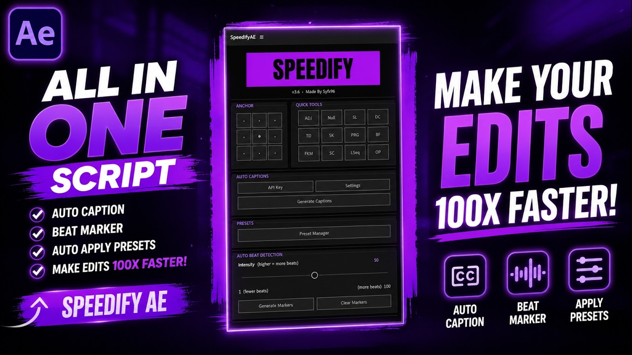 FREE After Effects Script To Edit Faster⚡ (Auto Captions, Beat Marker & Fast Presets Apply)