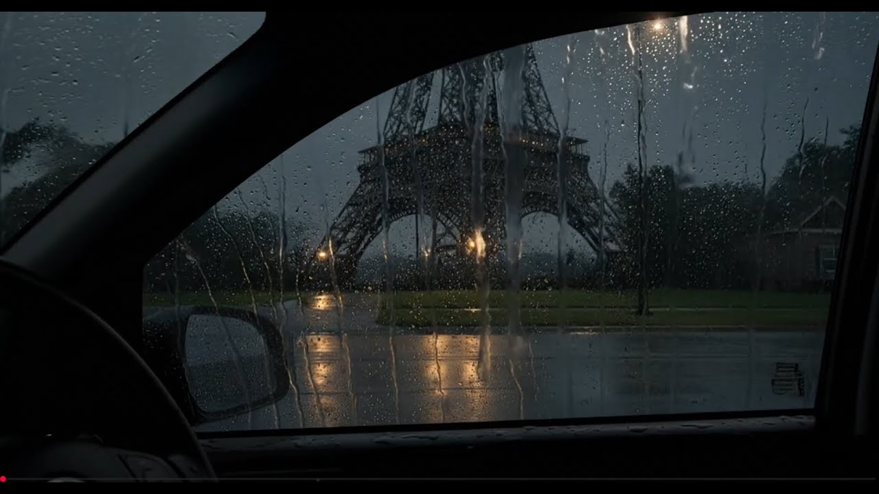 Sleep Instantly to 🌧️ Cozy Parisian Ambience 🌙 Heavy Rain on Car Window by Eiffel Towers